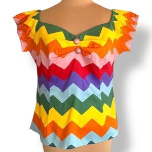 Collectif London Dolores Rainbow Chevron Top New Size 16 Retro Pinup Rockabilly